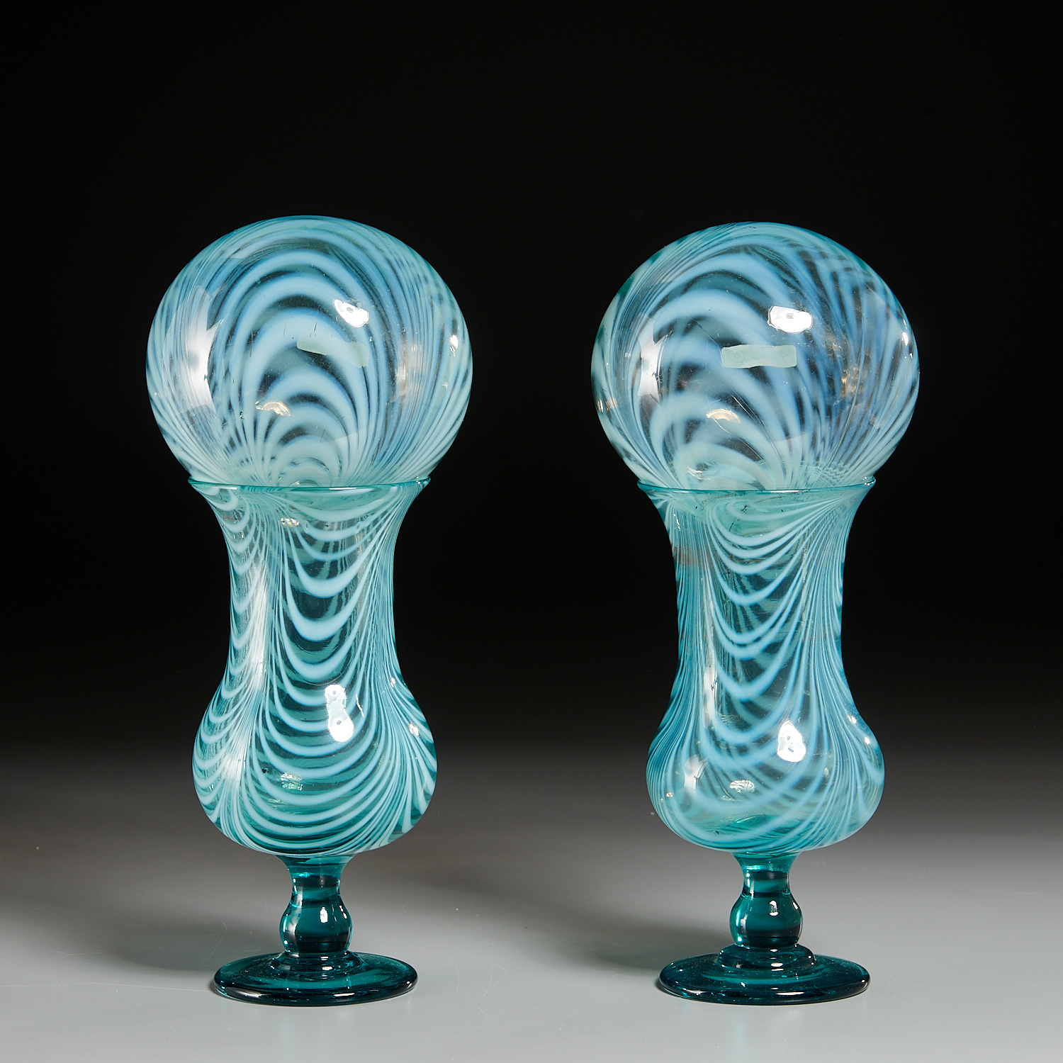 PAIR MARBRIE GLASS WITCH BALLS ON