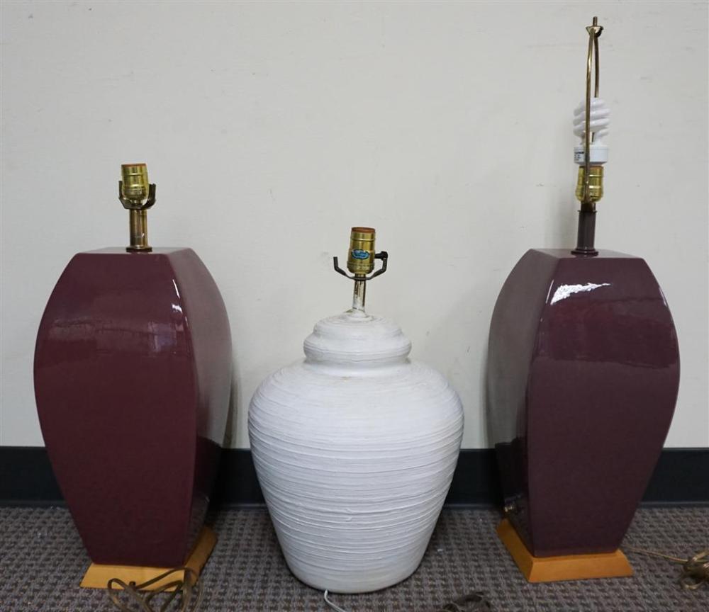PAIR MAROON GLAZED CERAMIC TABLE