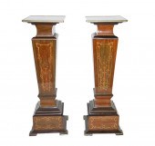 PAIR, MARQUETRY & GILT BRONZE