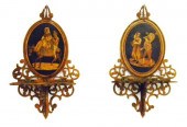 Pair marquetry wall shelves ov