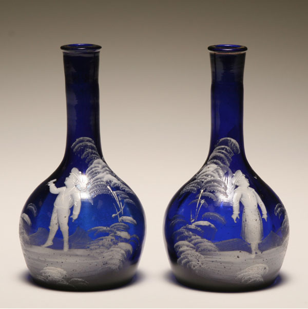 Pair Mary Gregory cobalt barber