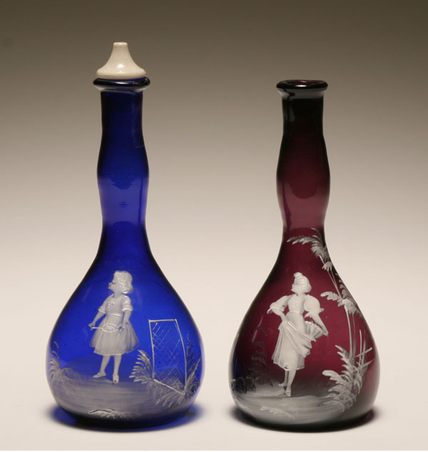 Pair Mary Gregory glass barber/hair
