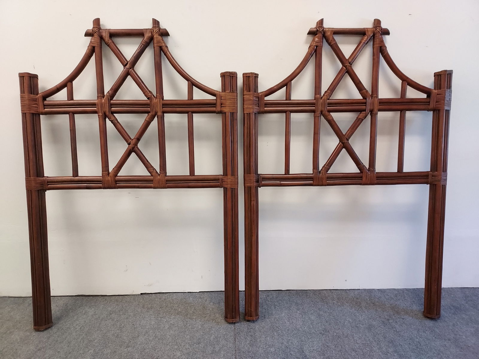 PAIR MCGUIRE STYLE RATTAN TWIN SIZE