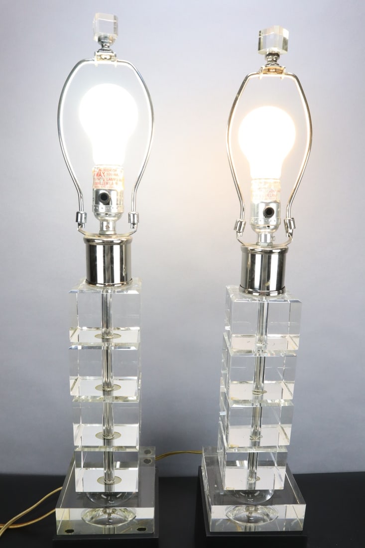 PAIR MCM CRYSTAL BEVELED SQUARES