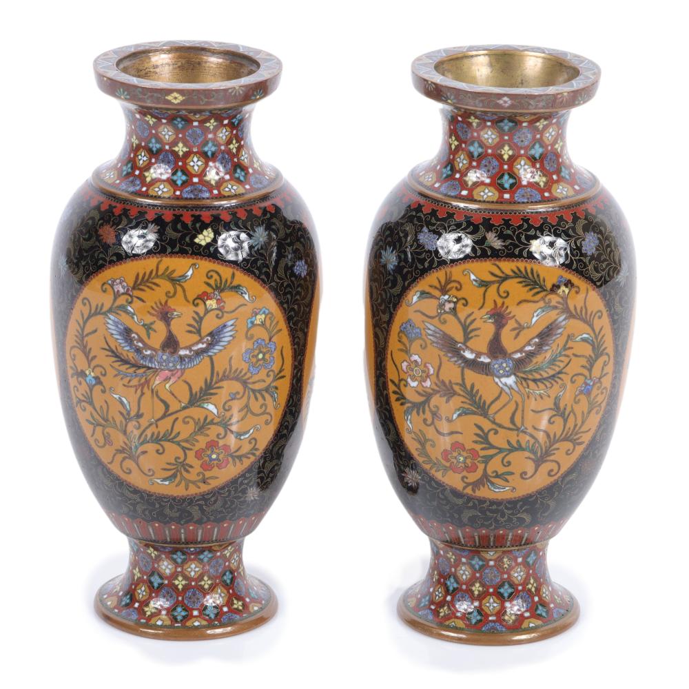 PAIR MEIJI JAPANESE CLOISONNé VASES