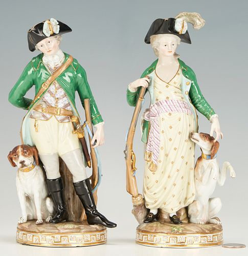 PAIR MEISSEN FIGURES, HUNTER AND