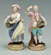 Pair Meissen figurines: man an
