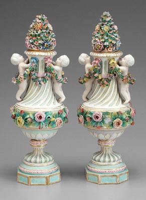 Pair Meissen porcelain urns: each