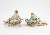 PAIR, MEISSEN-STYLE FIGURAL PO