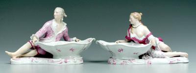 Pair Meissen sweetmeat stands: male