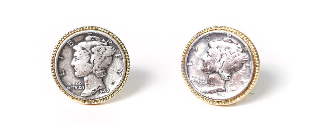 PAIR, MERCURY DIME CUFFLINKS 1942 &