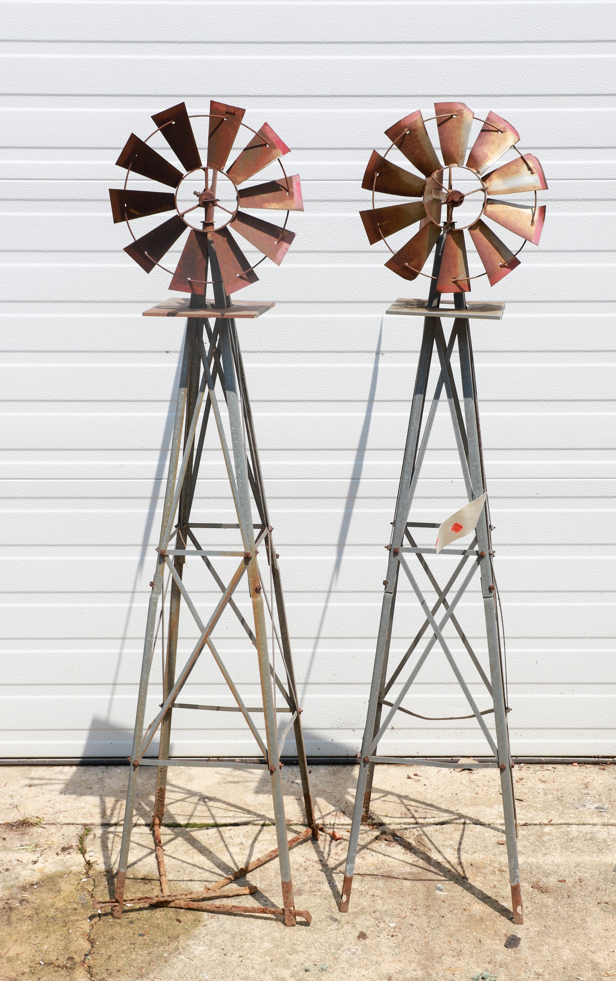Pair metal windmill garden