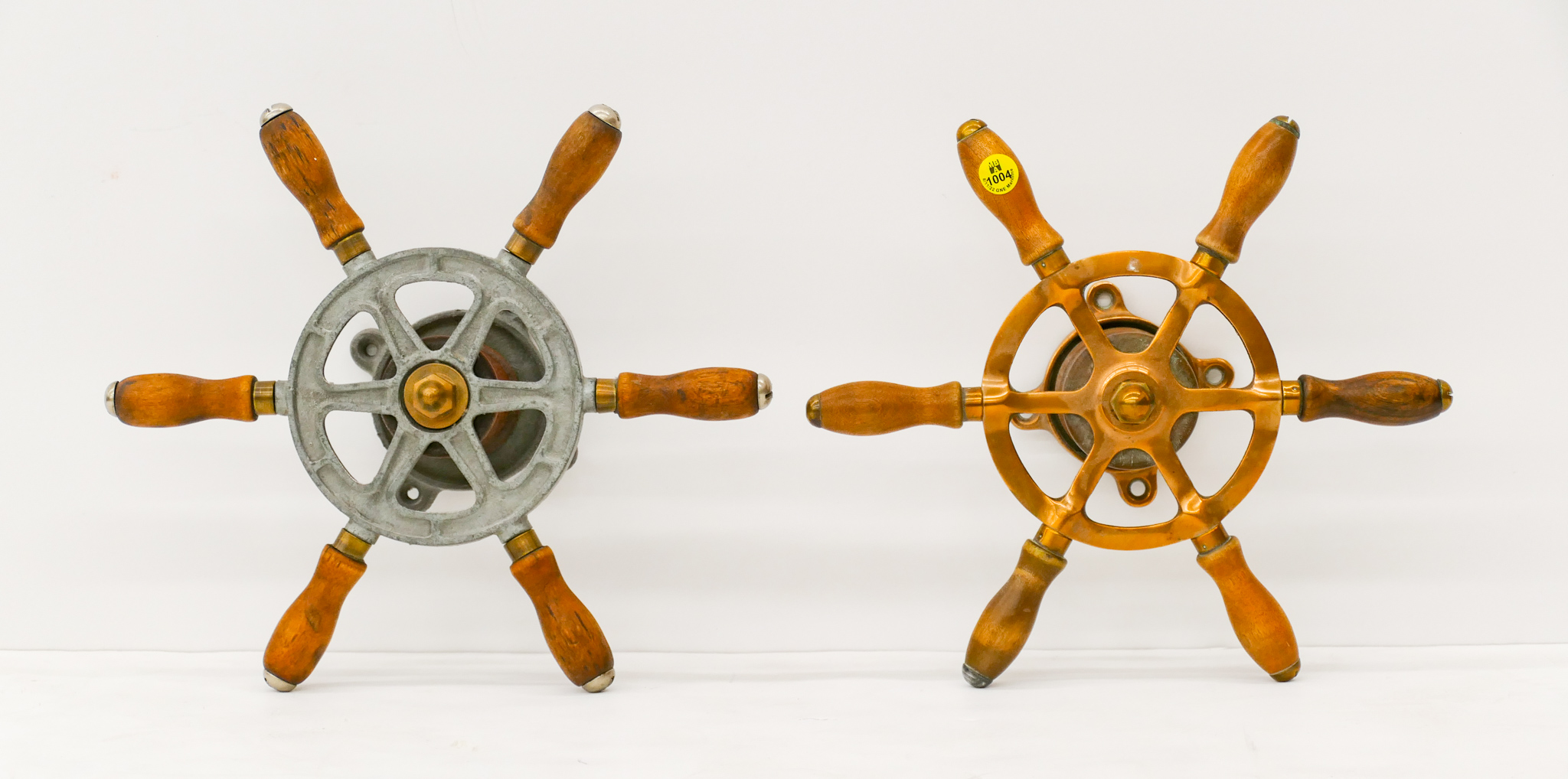 Pair Metal & Wood Ship Wheels -