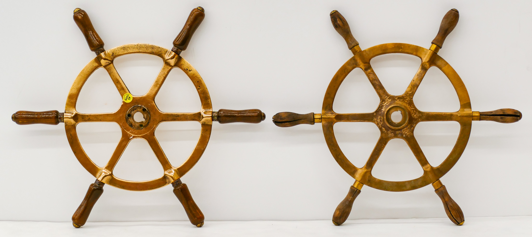 Pair Metal & Wood Ships Wheels -