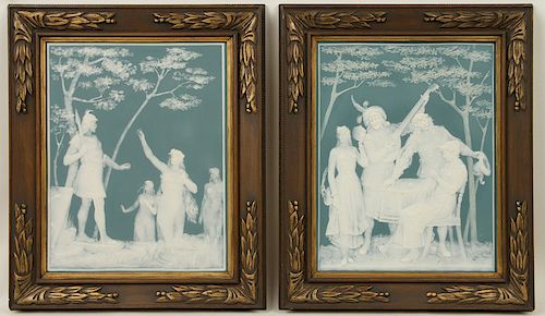 PAIR METTLACH PORCELAIN FRAMED