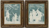 PAIR METTLACH PORCELAIN FRAMED