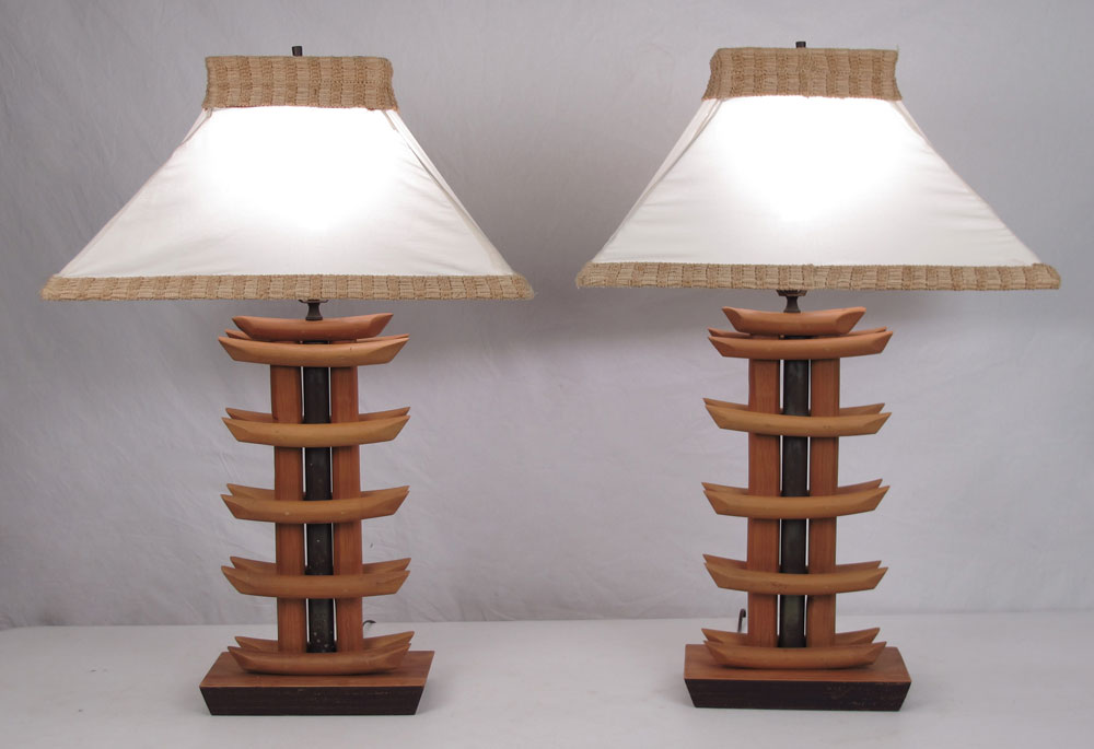 PAIR MID CENTURY BAMBOO LAMPS: