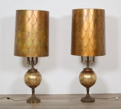 PAIR MID-CENTURY BRASS & GLASS