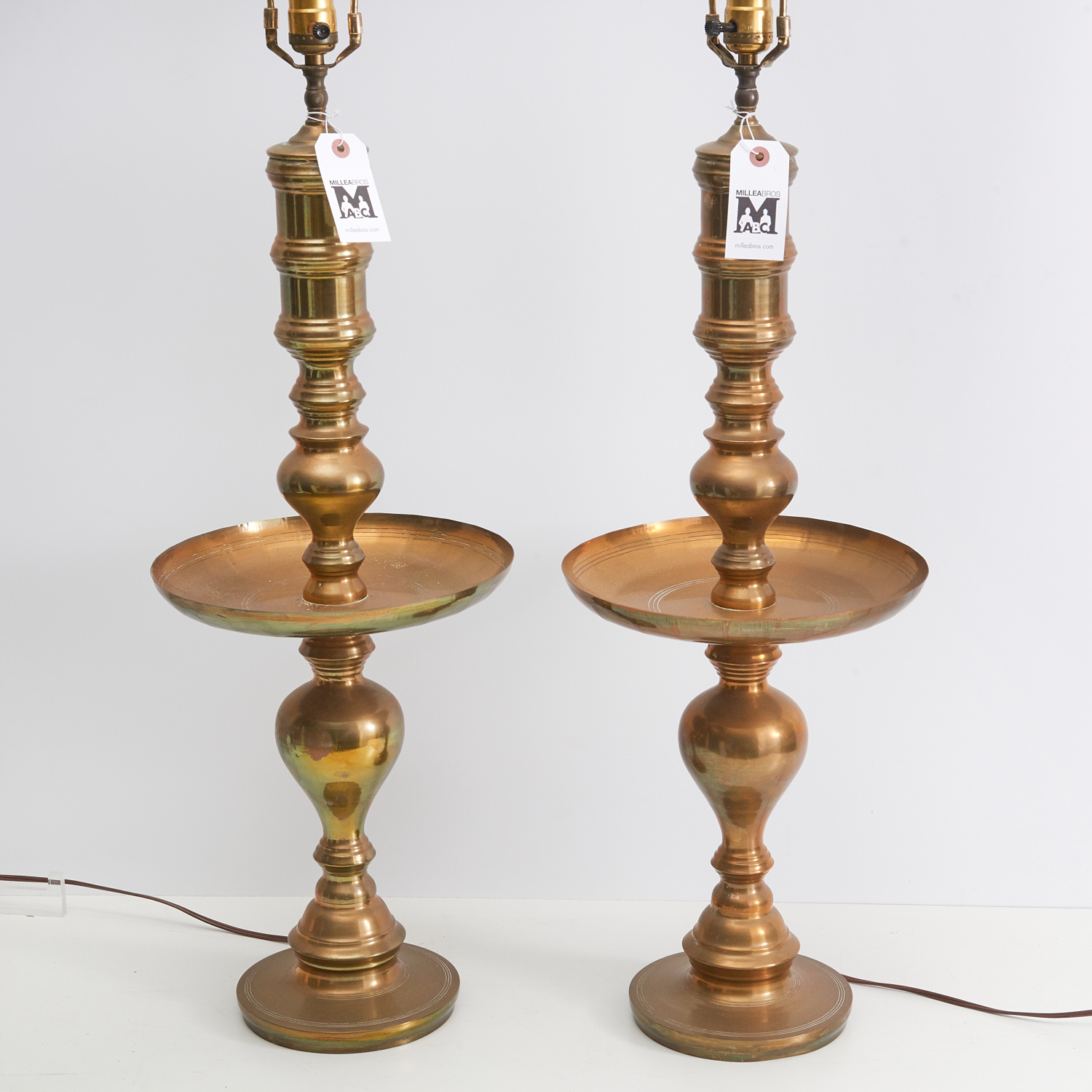 PAIR MID-CENTURY INDIAN BRASS TABLE