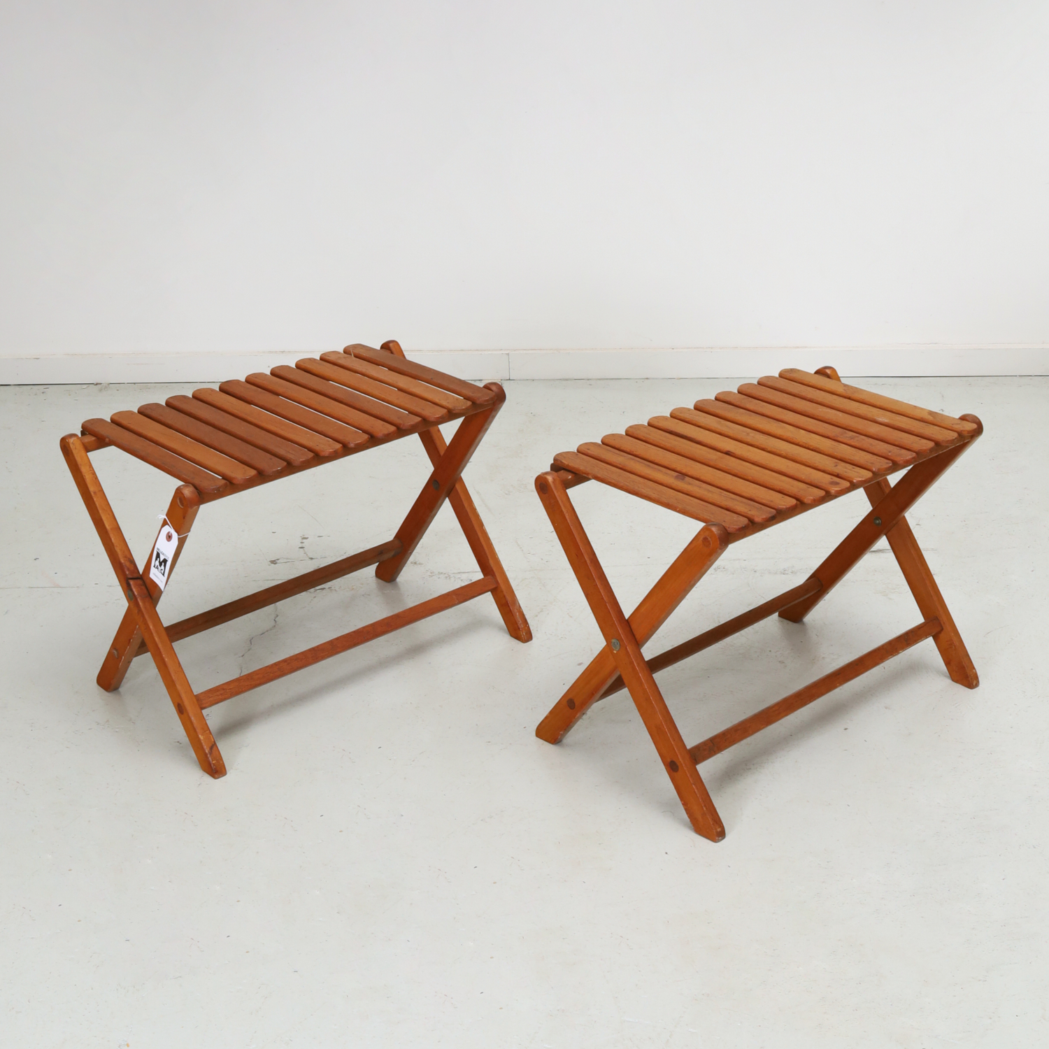PAIR MID-CENTURY OAK FOLDING TABLES