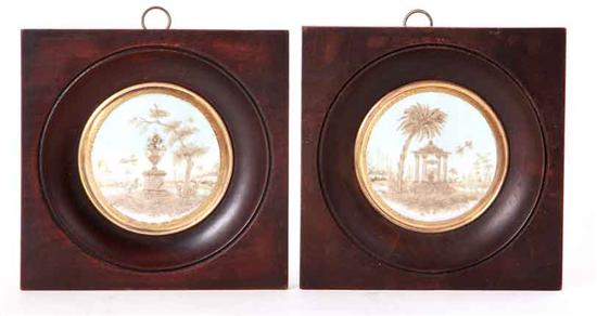 Pair miniature hairwork memorials