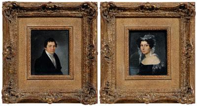 Pair miniature portraits: woman