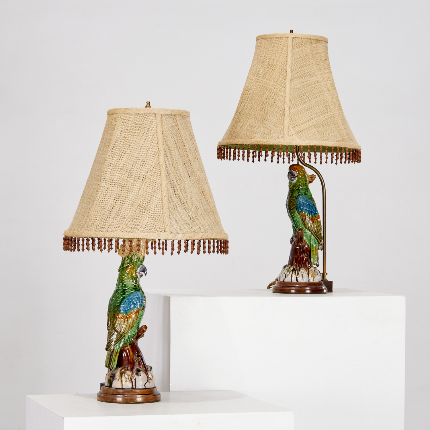 PAIR MINTON MAJOLICA PARROT &