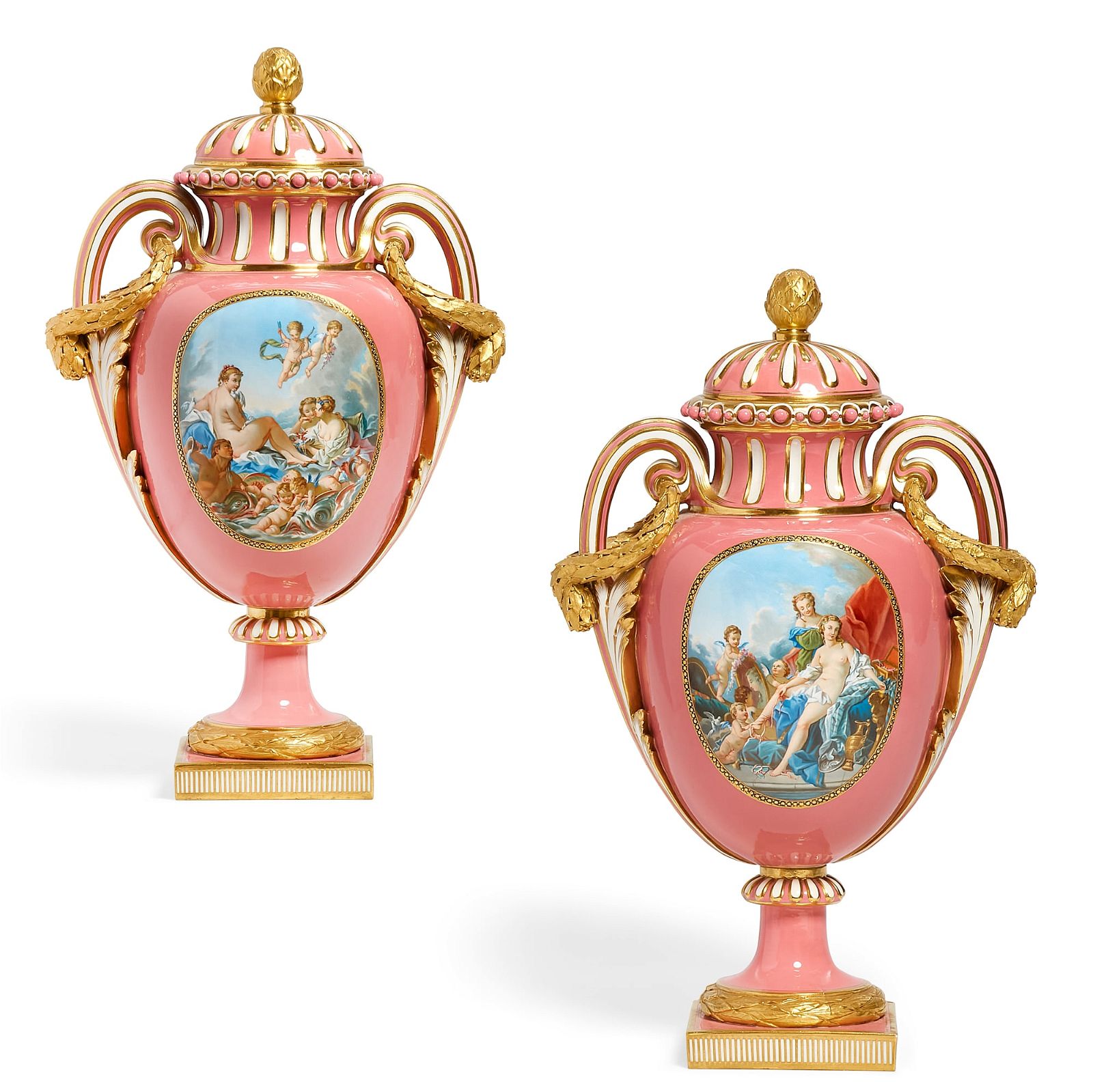 PAIR MINTON PINK GROUND PORCELAIN