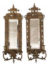 PAIR MIRRORED BRASS TWO LIGHT