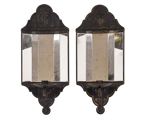 PAIR MIRRORED WALL SCONCESPair of