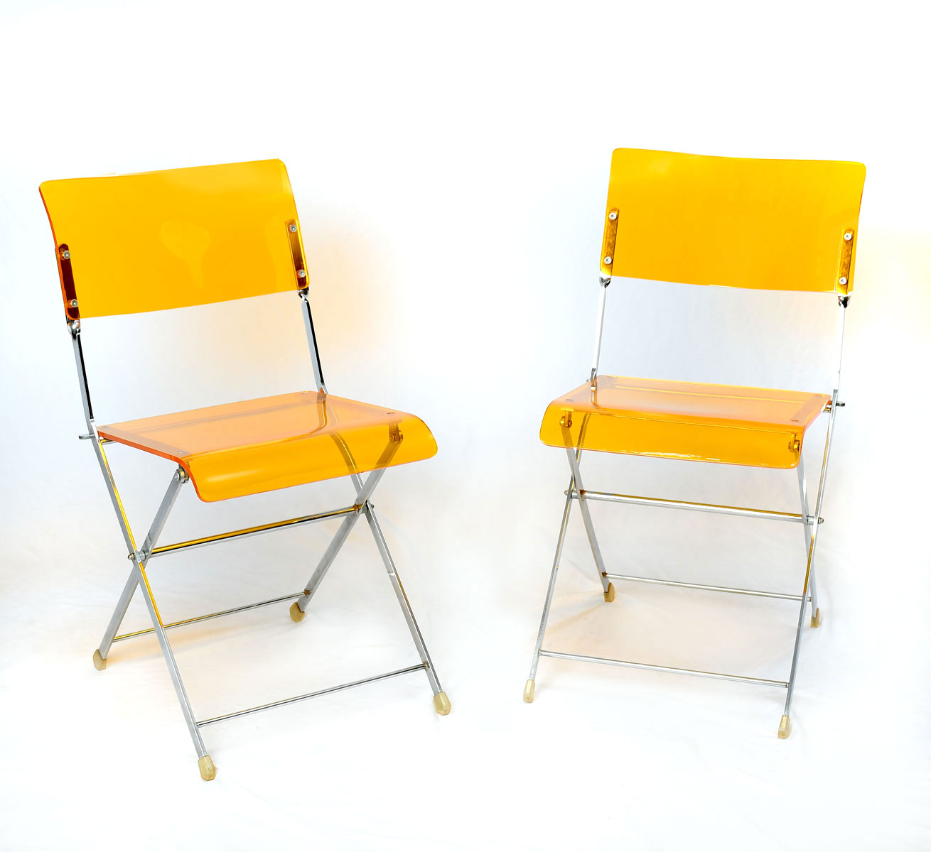 PAIR MODERN AMBER LUCITE FOLDING