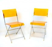 PAIR MODERN AMBER LUCITE FOLDI