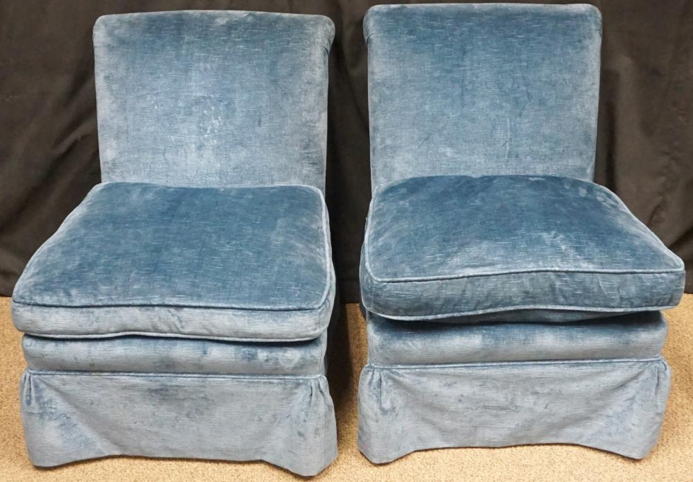 PAIR MODERN BLUE VELVET UPHOLSTERED