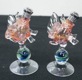 PAIR MODERN COLORED GLASS 'FLY