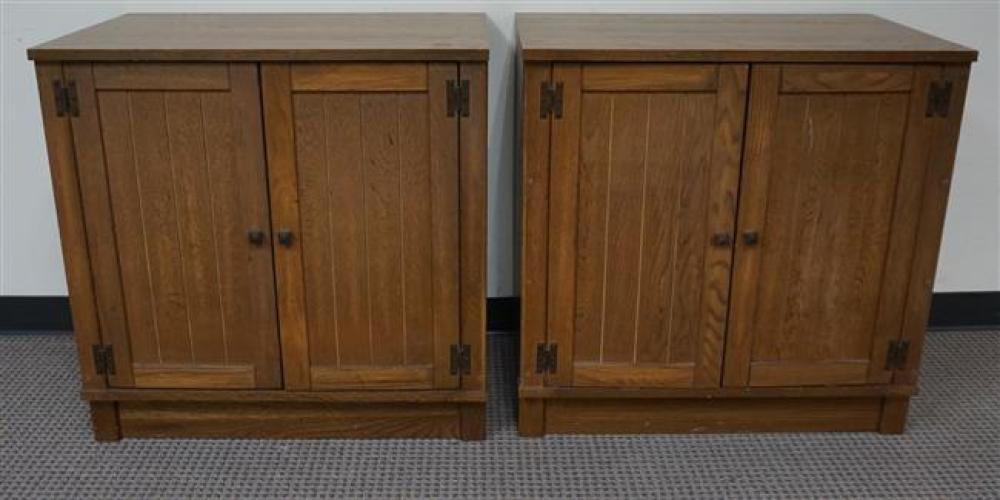 PAIR MODERN OAK VENEERED LOW SIDE