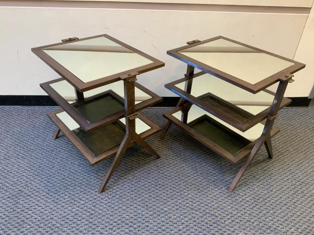PAIR MODERN STAINED WOOD MIRRORED