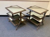 PAIR MODERN STAINED WOOD MIRRO