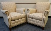 PAIR MODERN STRIPE UPHOLSTERED