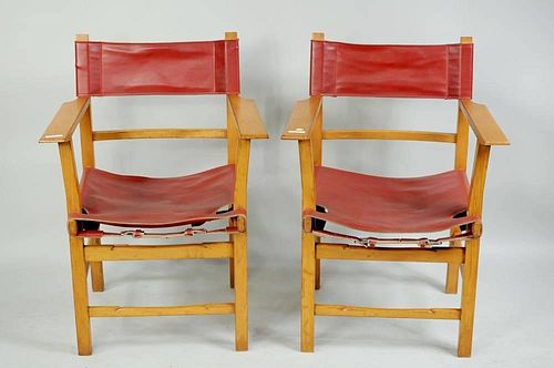 PAIR MODERN WOOD ARMCHAIRS WITH
