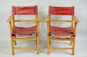 PAIR MODERN WOOD ARMCHAIRS WIT
