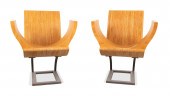 PAIR MODERN WOOD & METAL ARMCH