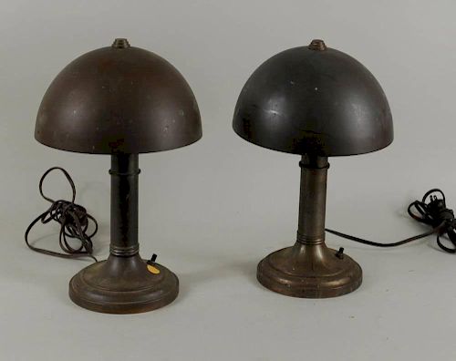 PAIR MODERN/ART DECO METAL DOME