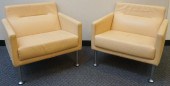 PAIR MODERNIST TAN LEATHER AND