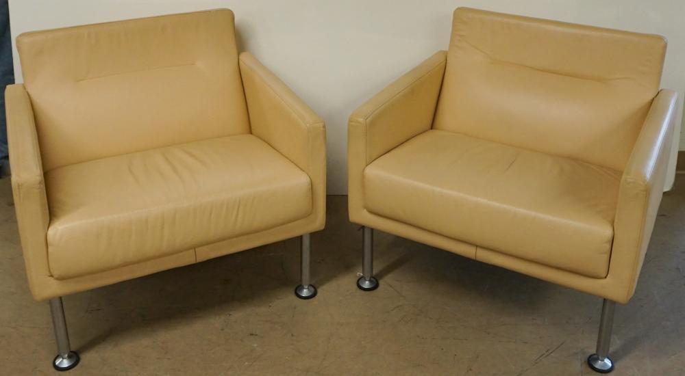 PAIR MODERNIST TAN LEATHER CLUB
