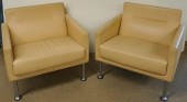 PAIR MODERNIST TAN LEATHER CLU