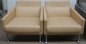 PAIR MODERNIST TAN LEATHER CLU