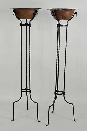 PAIR MODERNIST WROUGHT IRON STANDS,