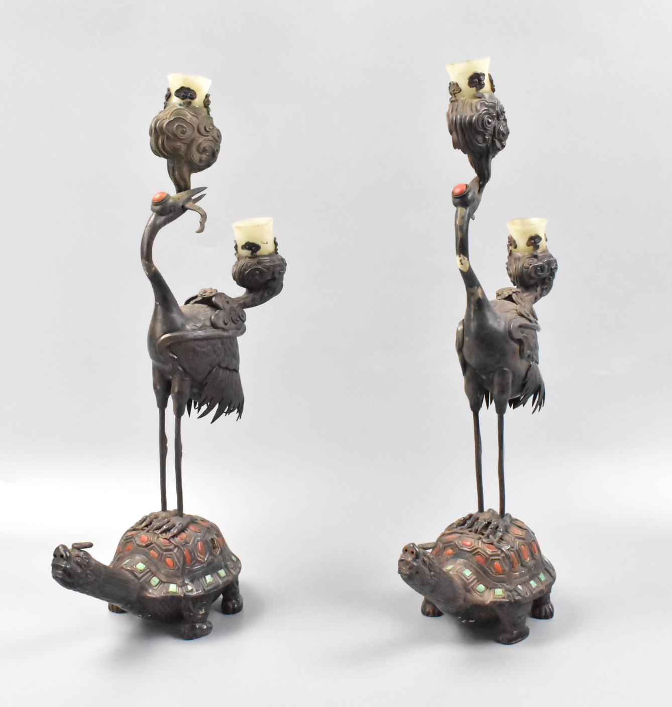 PAIR MONGOLIA SILVER CRANE CANDLE