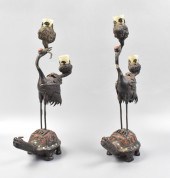PAIR MONGOLIA SILVER CRANE CAN