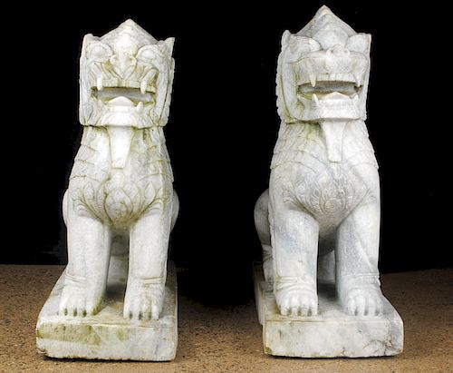 PAIR MONUMENTAL CARVED MARBLE FOO